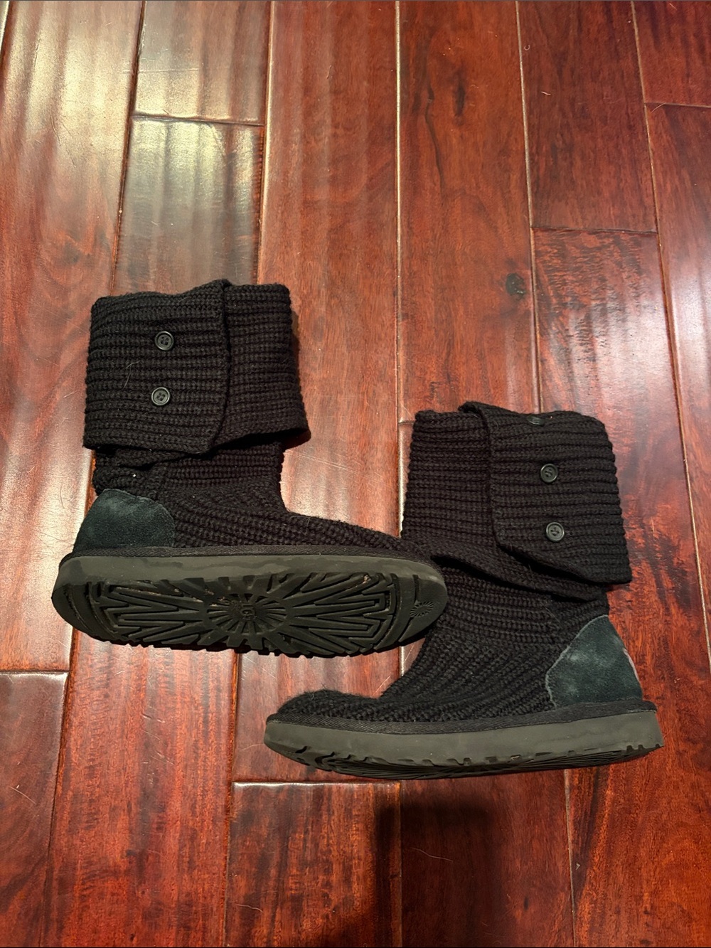 UGG Black Knit Button Fold over Mid-Calf Boots
